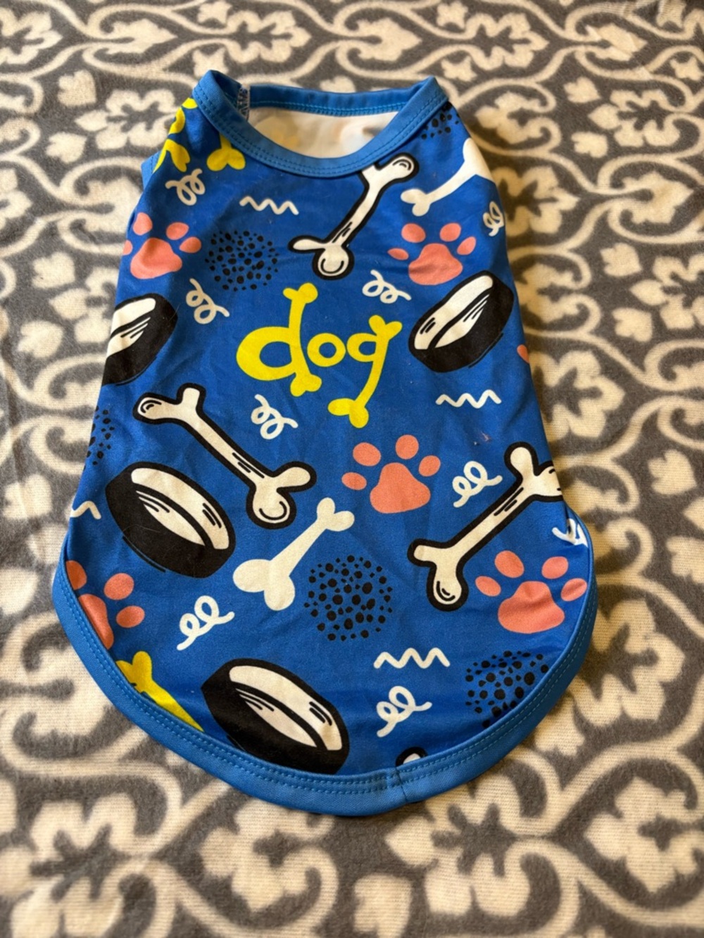 Blue 'dog' Graphic Dog Tee with Paw & Bone Print